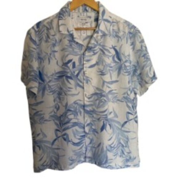 Porter & Ash Blue & White Linen Button Down Shirt Large - Picture 1 of 4